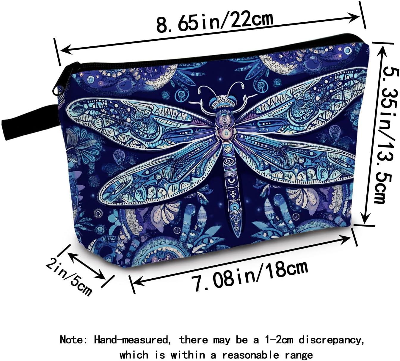 Mandala Dragonfly Cosmetic Bag Makeup Pouch for Dragonfly Lovers Zipper Women Purse Mini Traveling Organizer Pouch for Ladies Versatile Toiletry Organizer for Travel & Storage in Blue - Image 3