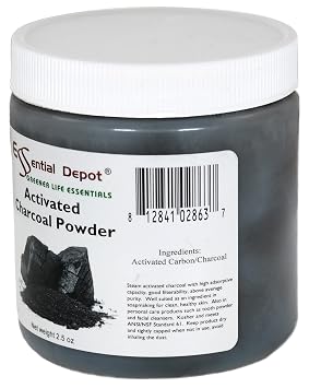 Essential Depot Activated Charcoal Powder - 2.5 oz - Safety Sealed HDPE Container with Resealable Cap
