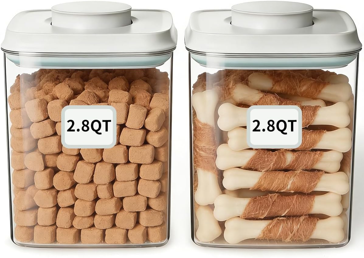 Ankou Dog Food Storage Containers Set, 4.2 QT with 130 ml Scoop & 2.8 QT, Airtight BPA-Free | Stackable Pop Lid Plastic Containers for Kibble & Pet Treats