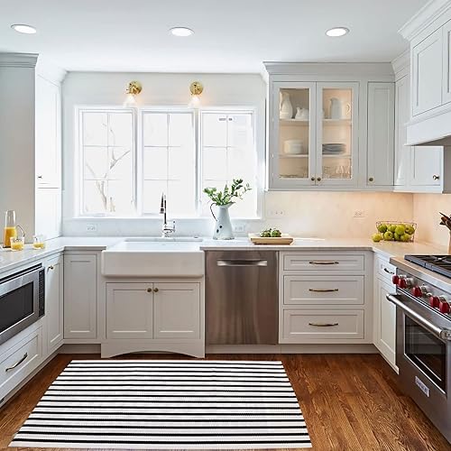 Miniatura 8 de Black and White Striped Outdoor Rug 35.4" x59" Doormat Front Porch Rug Washable Farmhouse Layered Door Mats Cotton Hand-Woven Welcome Mats Throw