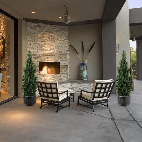 Miniatura 3 de Melli Welli Árbol topiario artificial de 4 pies, hermosos pinos de cedro sintético, árboles de Navidad, con clasificación UV, arbustos falsos para