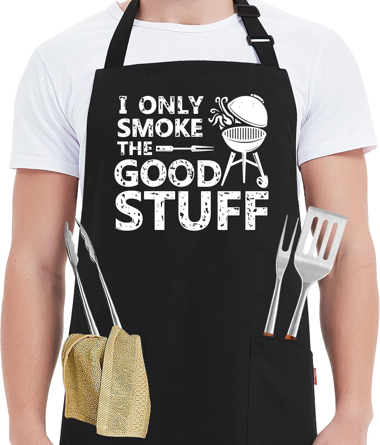 LSUO BAOFU Delantal de cocina ajustable, delantales divertidos para hombres con 2 bolsillos - cumpleaños Regalo del Día del Padre para Dad Kitchen Boss Grilling BBQ Delantal