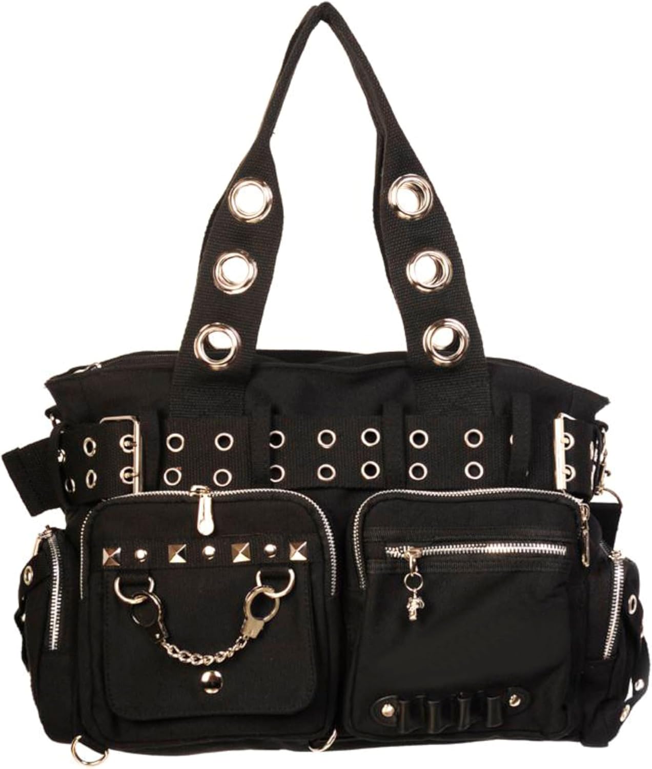 Lost Queen Goth Punk Rock Black Handbag with Handcuff Skull Charm