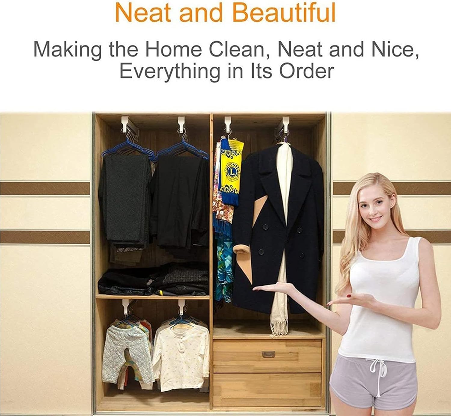 Extendable Pull-Out Closet Rod - Adjustable Wardrobe Trousers Rack, Space-Saving Clothes Rail Hanger with 2 Sliding Rails for Efficient Closet Organization (Size: 60)