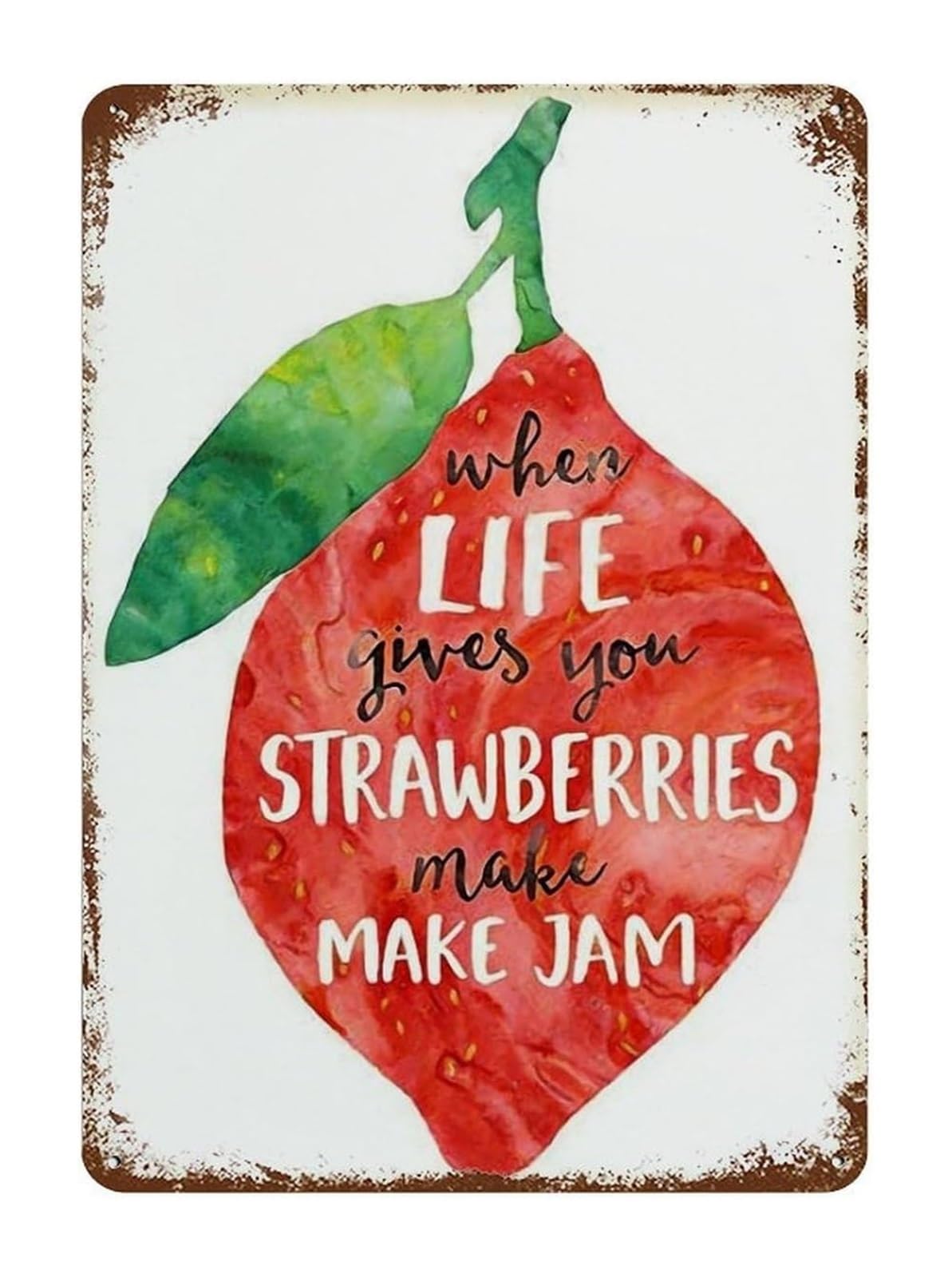 FNYUVNFAF Funny Kitchen Sign Strawberry Jam Saying Metal Tin Wall Decor Watercolor Illustration Rustic Country Farmhouse Pantry Bar Art 8 X 12 Inch