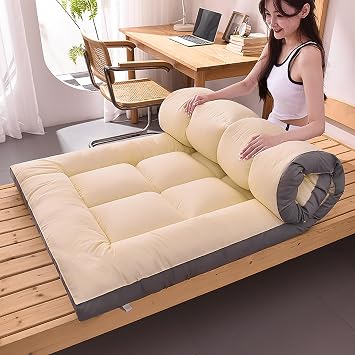 SAZDFY Futon Mattress, Foldable Japanese Floor Mattress, Soft and Fluffy Student Dormitory Sleeping Pad, Non-Slip Lounger Guest Bed Floor Mat, Camping Mat180x200cm71x79inch, Yellow