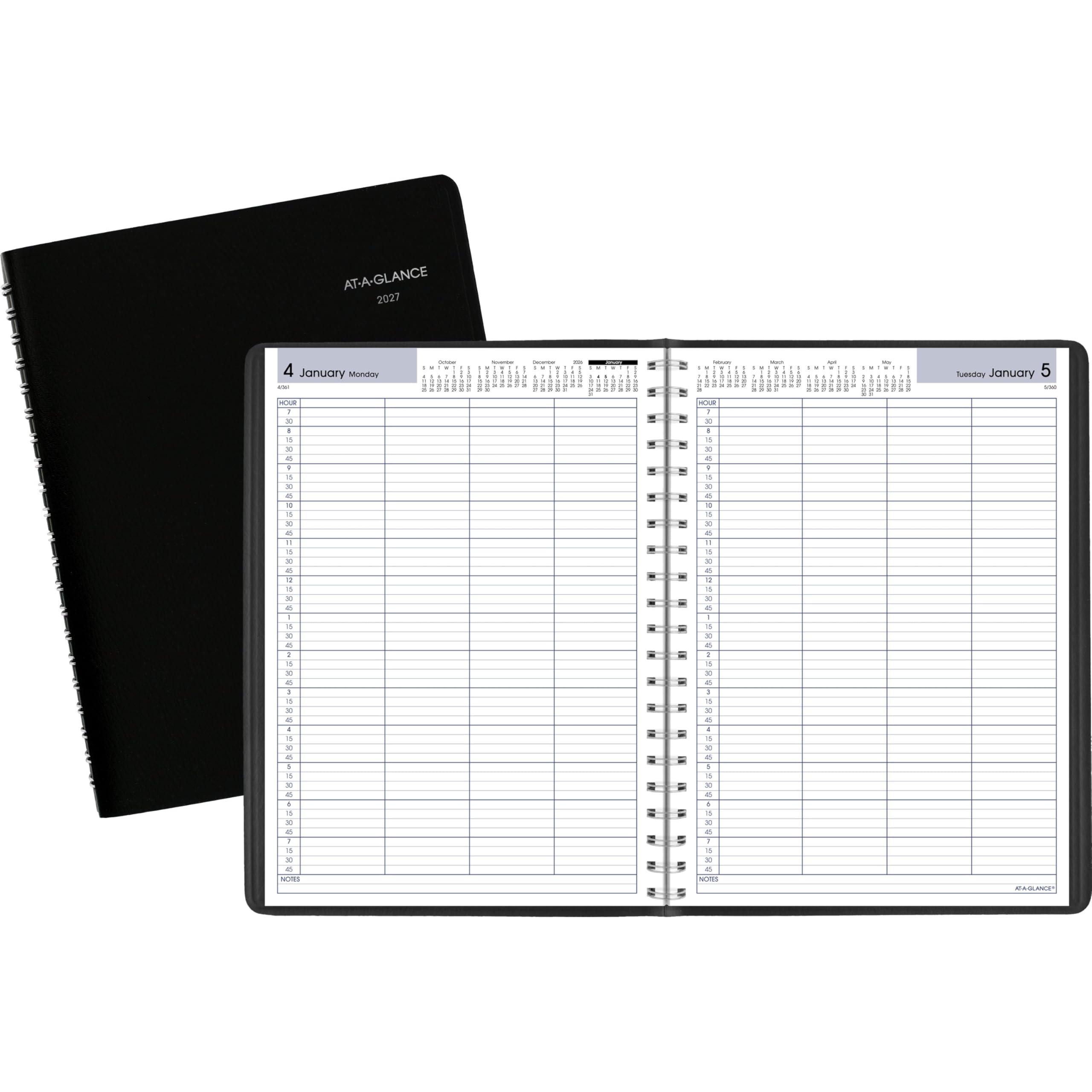 AT-A-GLANCE Agenda giornaliera 2027 per appuntamenti, 20,3 x 27,9 cm, quattro persone, quarto d'ora, DayMinder, nero (G5600027)