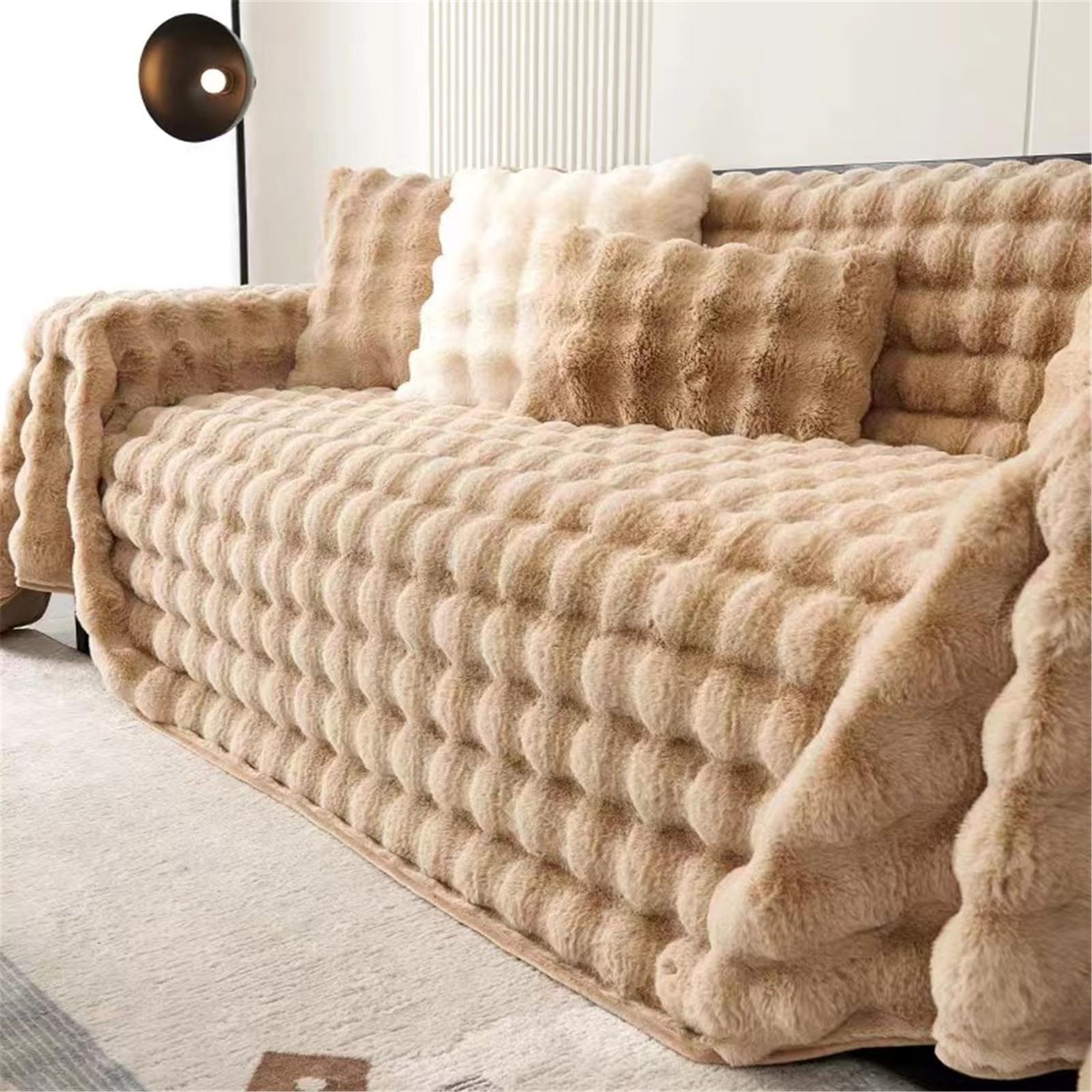 FANSU Throw for Sofa Large 1/2/3/4 Seater, Soft Plush Throw Blanket Sofa Reversible Versatile Solid Color Blanket Throw Decorative Blanket for Chair Settees Couch Sofa Bed (180 * 260cm,Khaki)