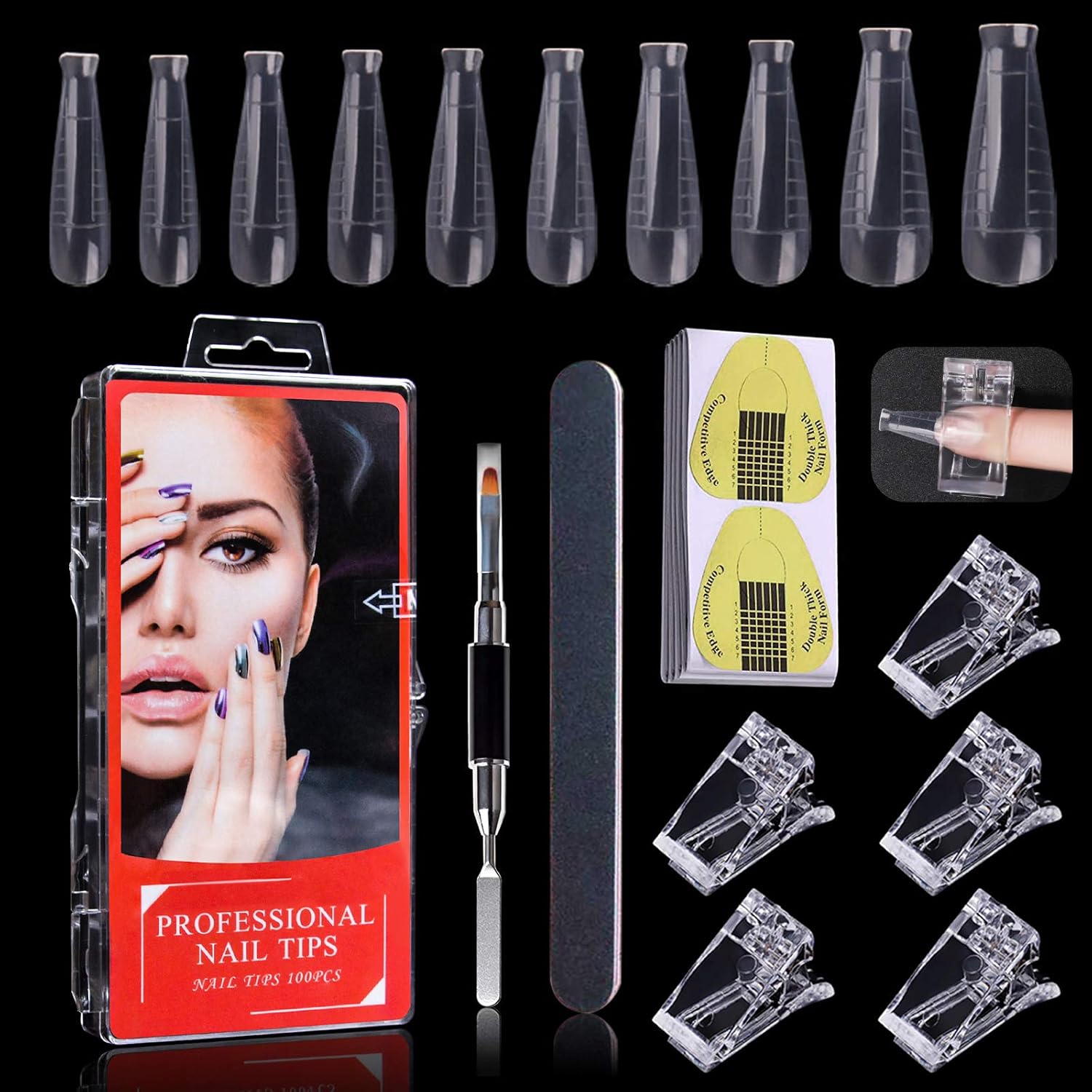 Dual Nail Forms Set 207Pcs Gel Nail Extension Forms Clear Nail Gel Forms for Acrylic Gel Nail Mold with Nail Clip Nail Gel Brush Picker Nail Files