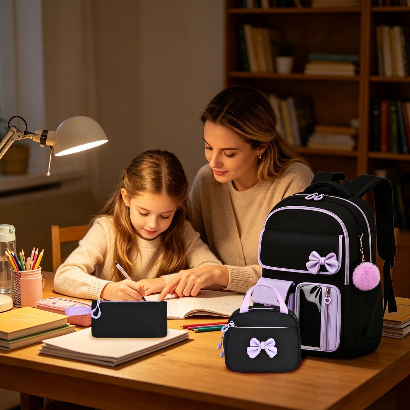 Mochila Para Niñas Con 3 Piezas Con , Gran Capacidad Y Ajustable | Mochila Casual Estilo Cuaderno Para Estudiantes para Estudiantes, Desplazamientos, Viajes, Cartera, Ropa y Libros de Texto