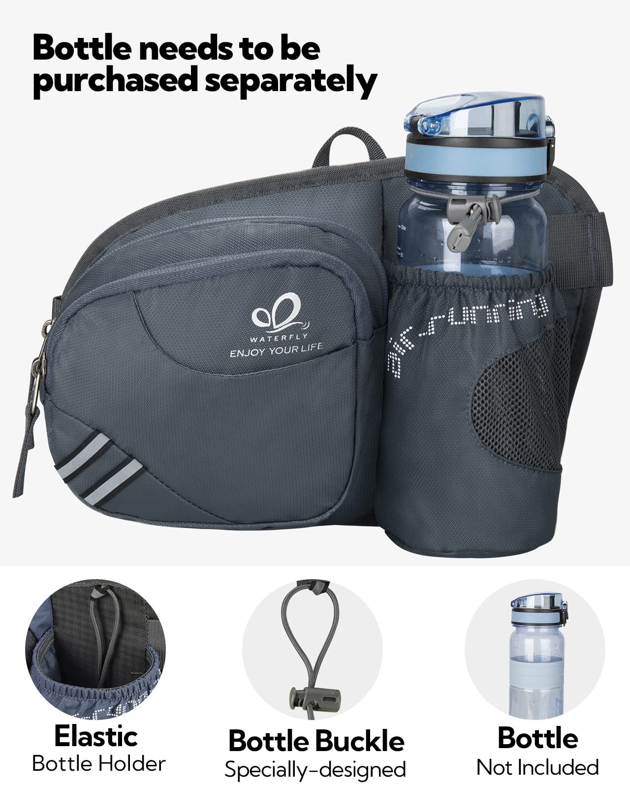 Waterfly Sac banane étanche avec porte-bouteille, gris