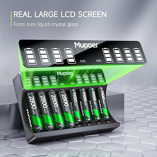 Miniatura 3 de Baterías recargables con cargador, paquete de 4 pilas AA y 4 pilas AAA Ni-MH de alta capacidad y cargador de pantalla LCD AA AAA, combo de cargador