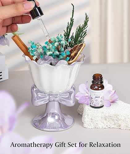 Miniatura 5 de Difusor de aceite esencial, juego de regalo de aromaterapia, difusor de aroma de cristal natural con aceite esencial de fresia, decoración relajante