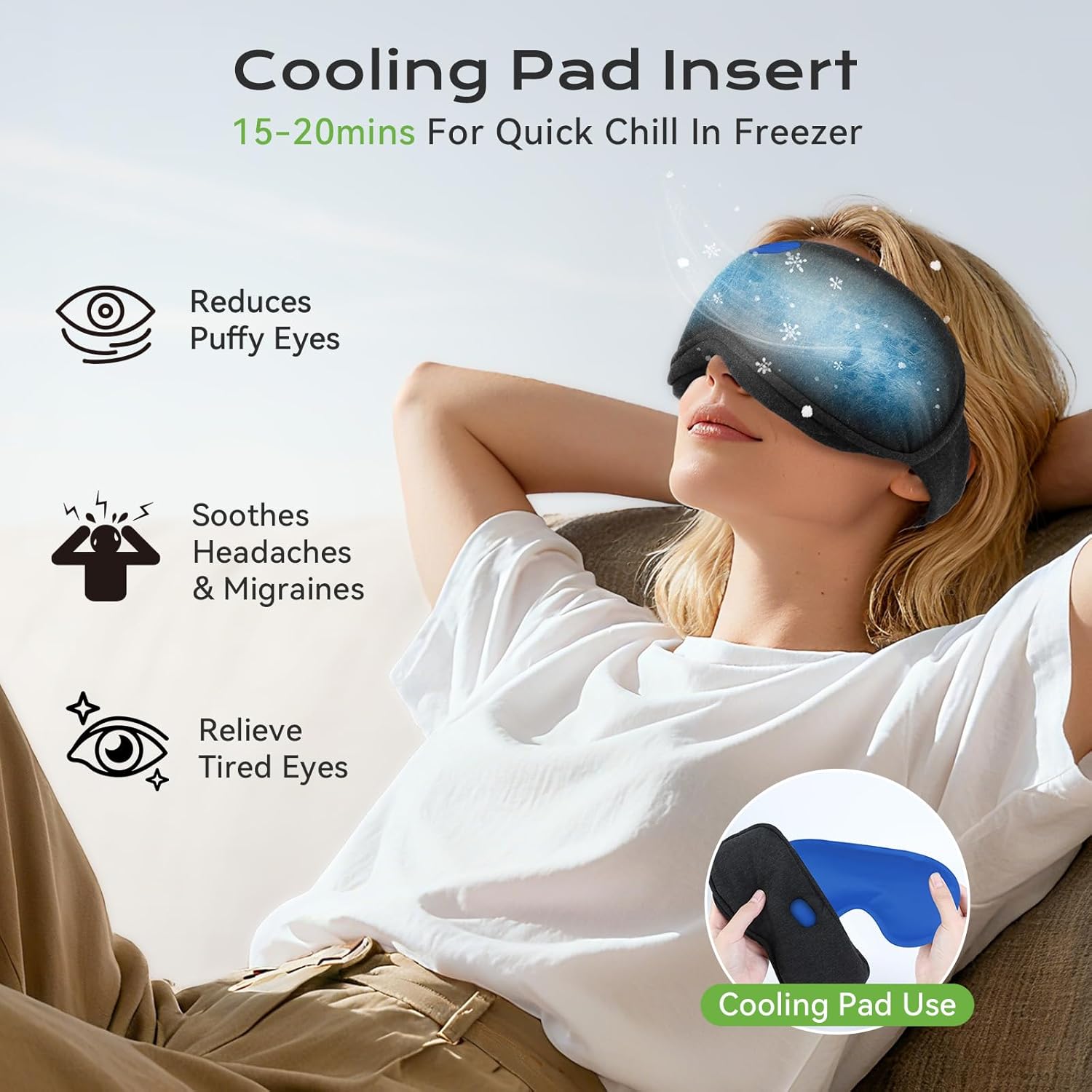 2 in 1 Heated & Cooling Gel Eye Mask - Cooling Eye Mask for Migraine Headaches Relief - Cordless Heated Eye Mask for Dry Eyes 3 Heat Settings Warm Compress for Stye Eye Treatment Washable Pad Cover - Image 7