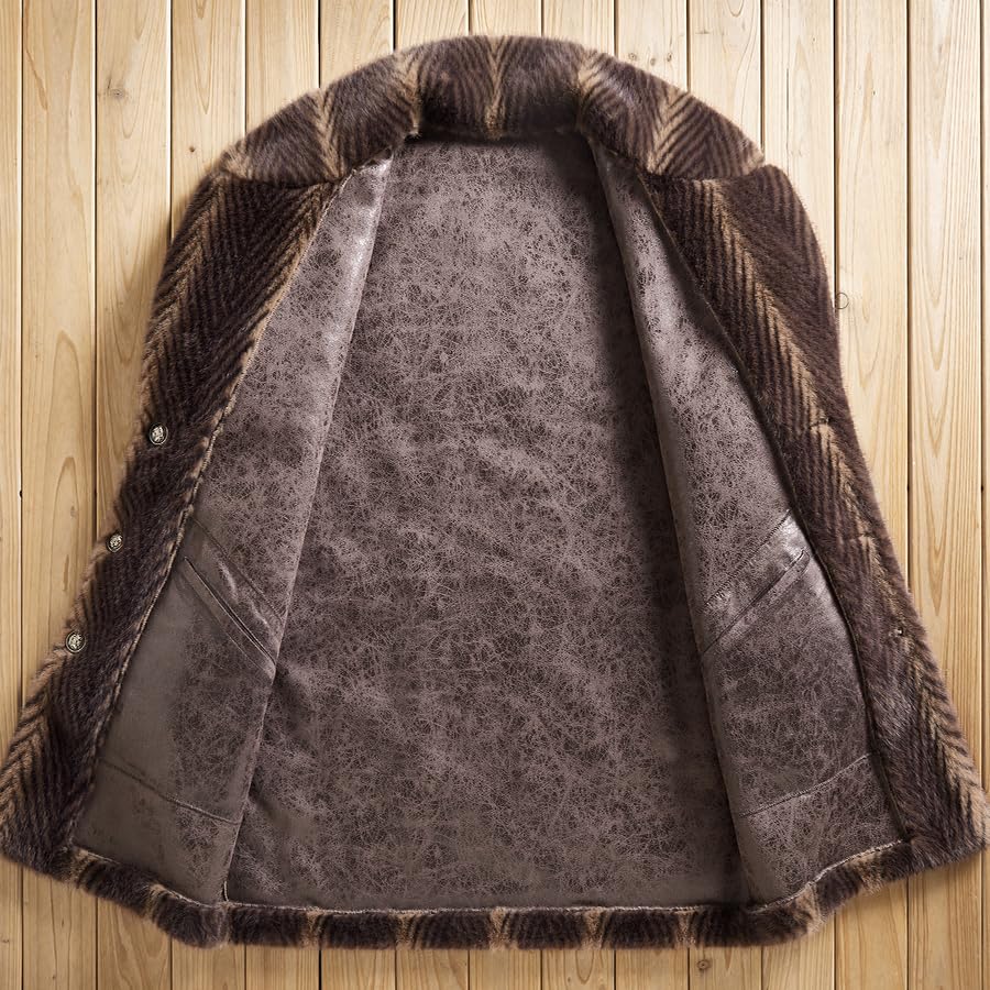 Men's Faux Mink Coat Mid-Length Open Front Single Breasted Notched Lapel Winter Outerwear Reversible Design4