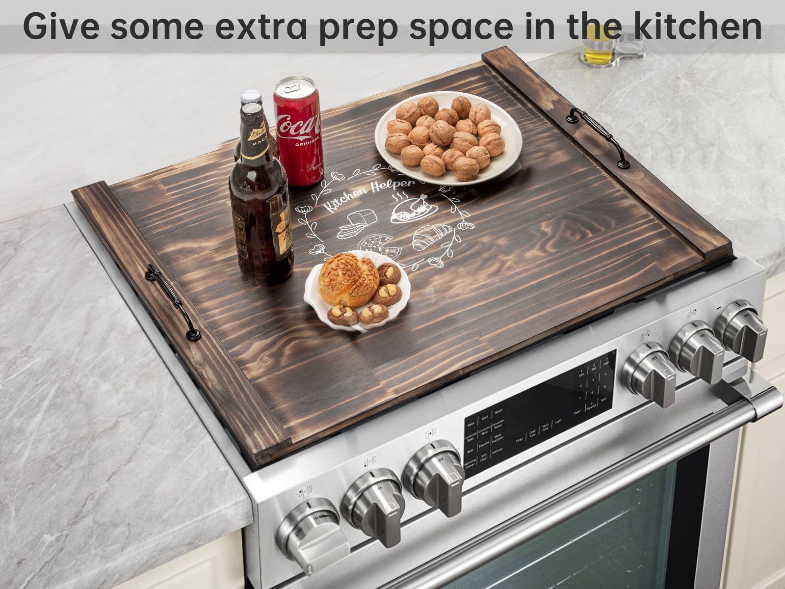 Coperchio superiore della stufa in legno di Acacia con maniglie a Gas/Gas elettrico Stovetop tagliatelle per tagliere