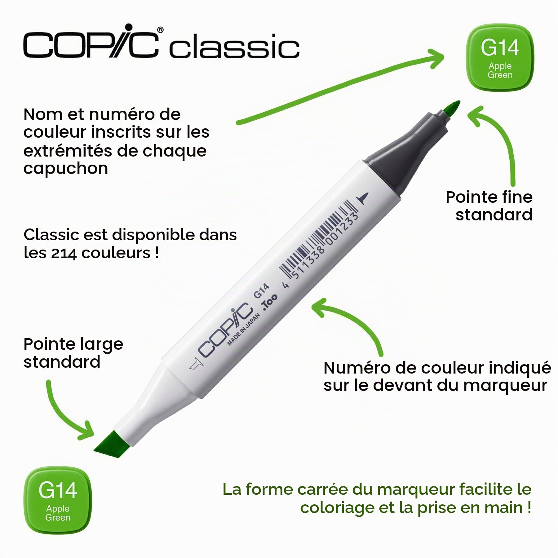 COPIC Classic Set « 12 Colors », Set de 12 pièces dans un présentoir acrylique, Twin Marker avec une pointe moyenne et une pointe fine