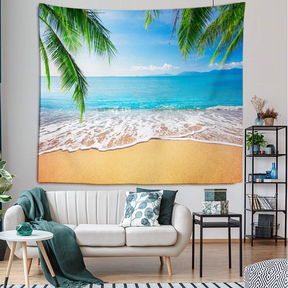 KULUSSY Summer Beach Theme Tapestry Wall Hanging 80x60 inches Palm Trees Ocean Sea Beach Wave Scenery Wall Art Tropical Nature Tapestry Holiday Home Decor for Bedroom Living Room