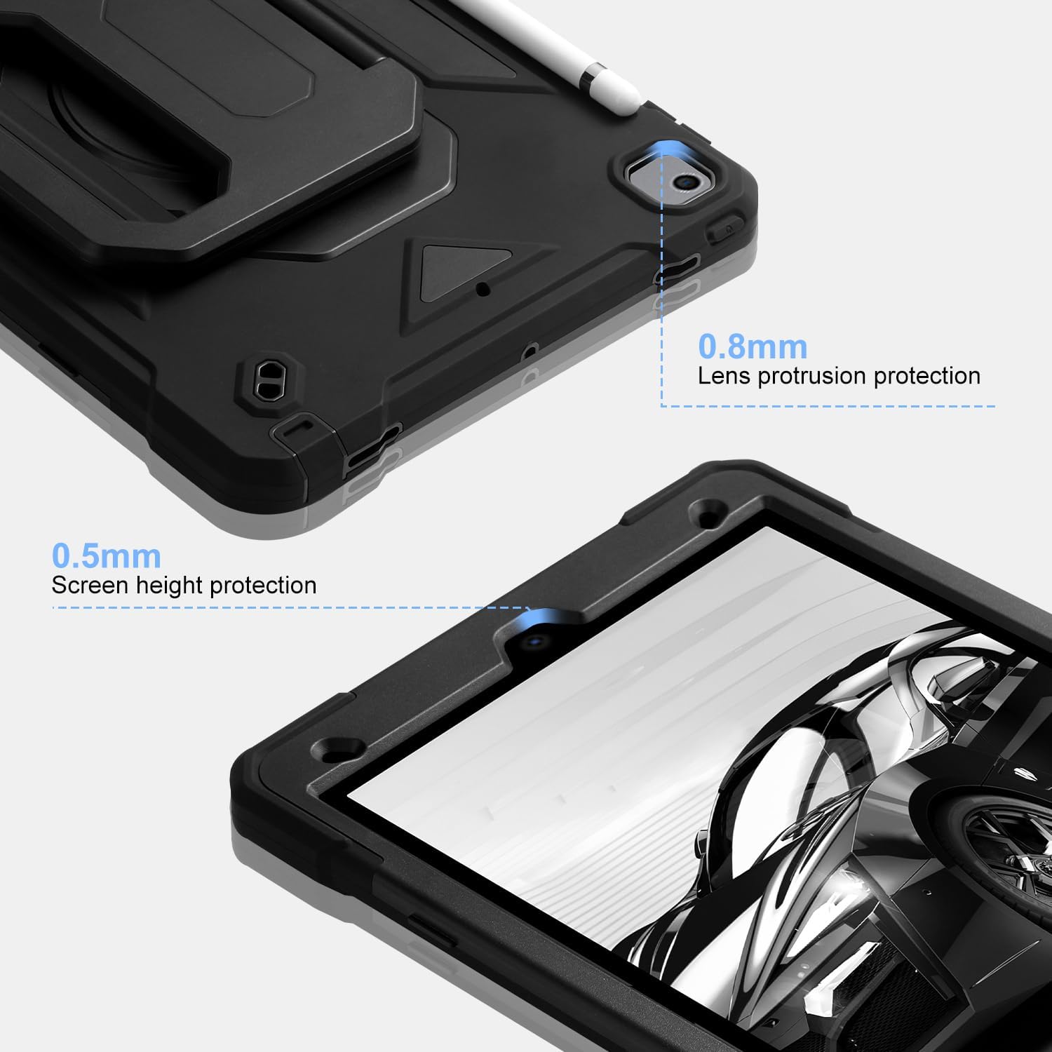 for iPad 9th/ 8th/ 7th Generation Case (iPad 10.2 inch Shockproof Case) with 360 Rotating Grip Magic Stand, Pencil Holder/Keychain/Carrying Shoulder Strap for iPad 10.2 inch