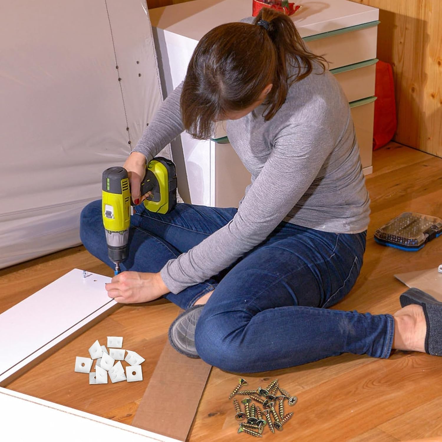 52PCS Plastic Drawer Support Brackets/Sagging Support, White Drawer Base Sagging Bottom Repair Fix Mending, Drawer Bottom Supports Fixing, Corner Clips On Drawer Repair, Angle-Code Bracket Fastener