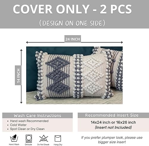Miniatura 4 de Juego de 2 fundas de almohada decorativas de 18 x 18 pulgadas, de lana y algodón, estilo bohemio, para sala de estar, decoración de lujo (lana de