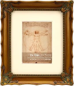 8x10 Antique Brass Gold Ornate Textured Hand-Crafted Resin Picture Frame with Velvet Backing, Decorative Floral Design Home Decor, Photo Gallery, Art, Matted to 5x7 inches
