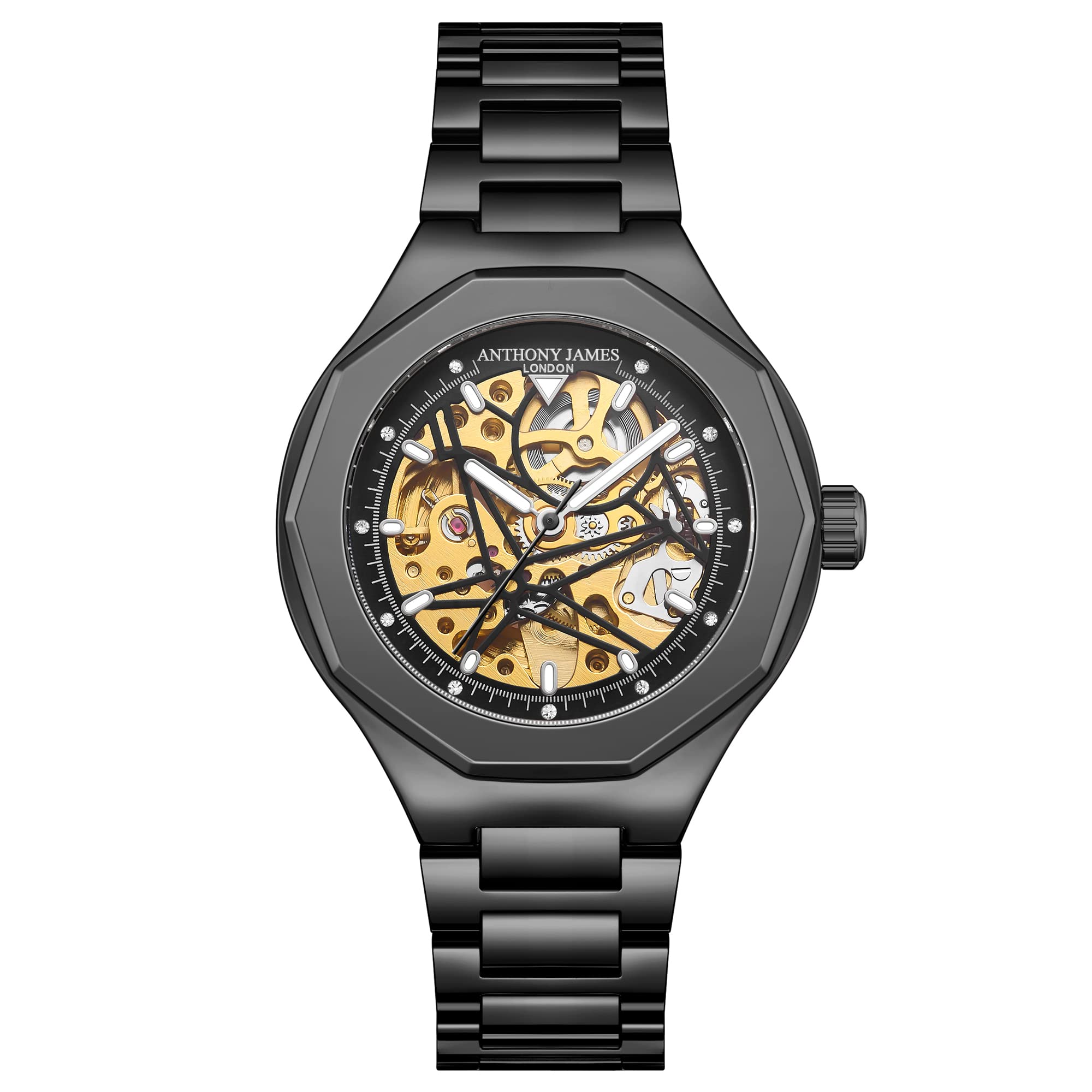 Anthony James Limited Edition Skelet automatisch stalen en Witte herenhorloge - Met de Hand geassembleerd