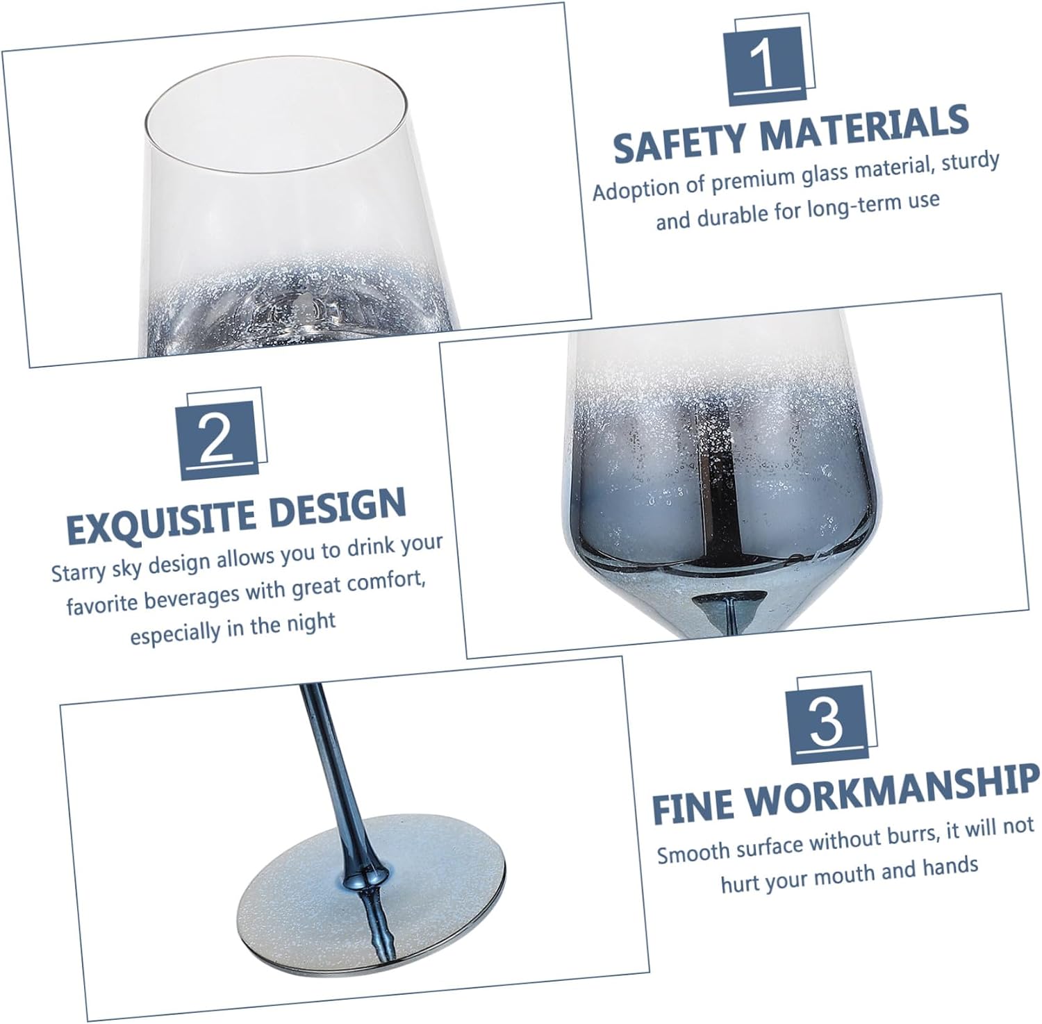 FRCOLOR Blue Crystal Red Wine Glasses Goblet Set, 350ml Lead-free Glass, Themed Stemmed Drinkware for Weddings and Anniversaries