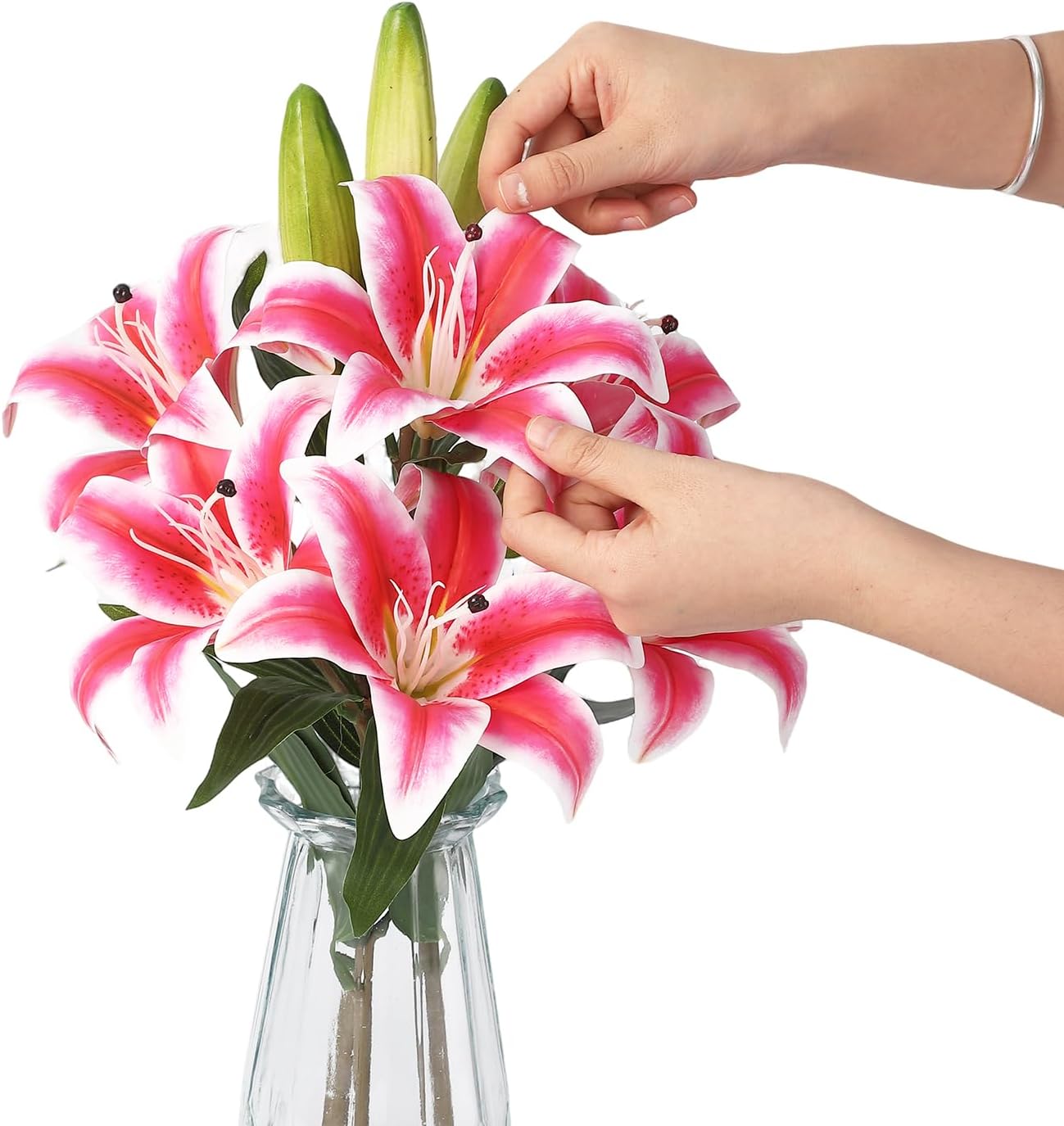 GarveeLife Artificial Tiger Lily Flowers with Vase, Real Touch Easter Lily Faux Flowers for Home Table Centerpieces Wedding Baby Shower Birthday Party Decoration, UV Resistant, 3 Stems with 6 Flowers