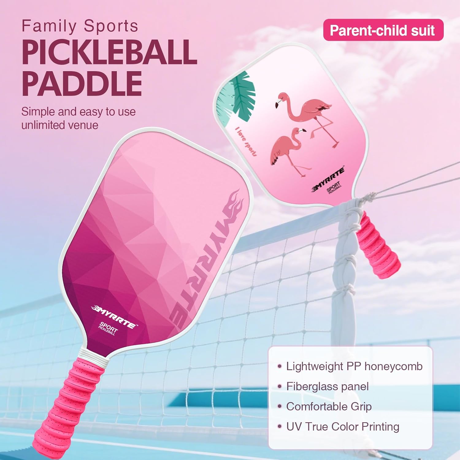 Pickleball Paddles Set of 2 Fiberglass Pickleball Racket Lightweight Honeycomb Core Unmatched Control(2paddles+4balls)