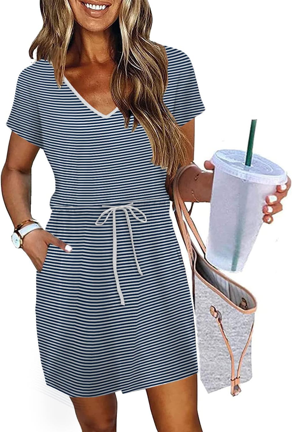 Womens Summer Dresses 2025 Tie Front Short Sleeve Midi