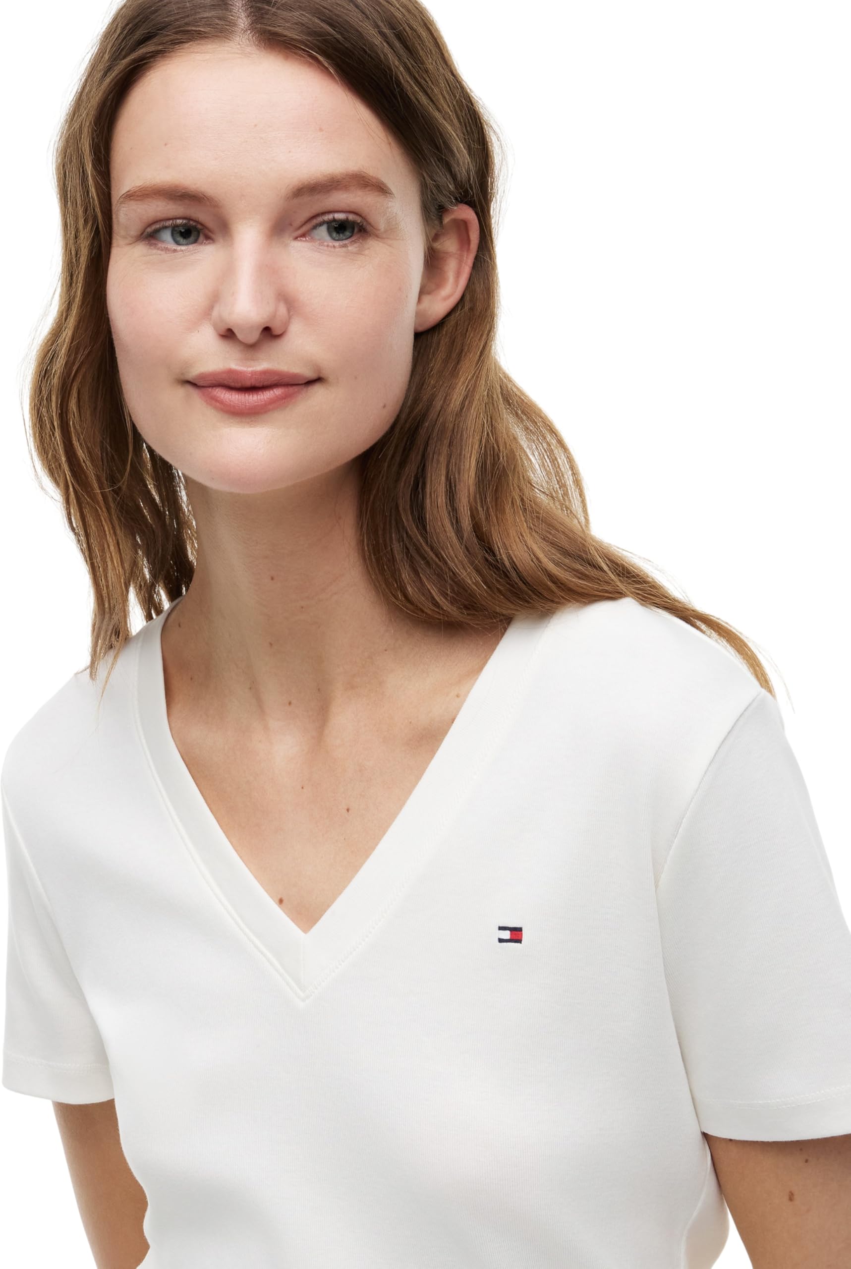 Tommy Hilfiger Camiseta de Manga Corta Mujer New Slim Cody V-Neck Cuello de Pico