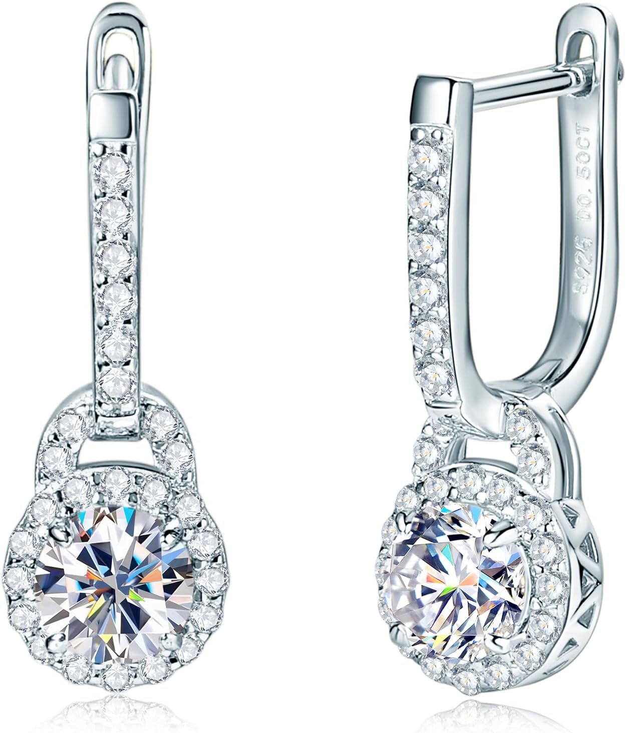 AINUOSHI Huggie Hoop Earrings with Lock Charm Embedded with Sparkling 5mm Moissanite Stone, 925 Sterling Silver Lab Created Diamond Drop Earrings for Women, Available in Silver & Gold Tone