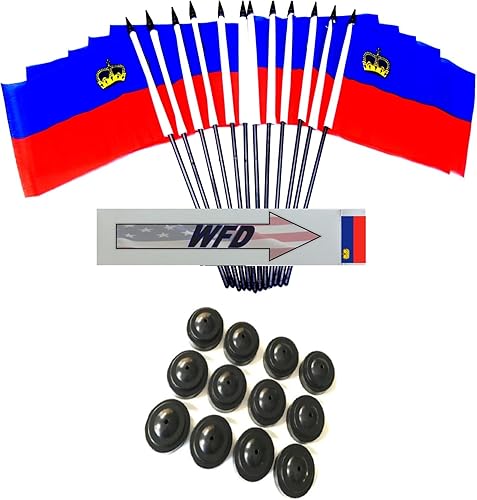 Miniatura 85 de Una docena de banderas y bases de escritorio Nauru, 12 banderas de poliéster en miniatura para oficina y pequeñas con 12 soportes negros Banderas