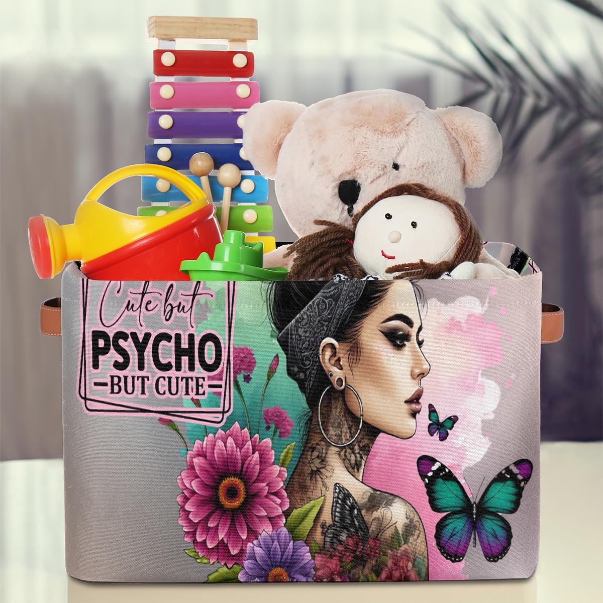Small Storage Basket Girl Flower Butterfly With Handles Kids Toy Storage Bin Collapsible Fabric Cube Storage Organizer Hamper for Nursery Living Room Bedroom Shelves Clothes Toy Box Gifts Decorate