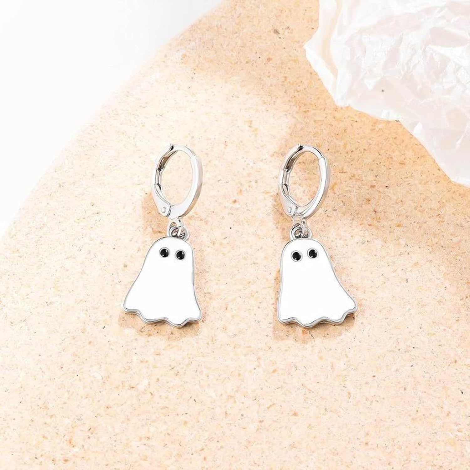 Halloween Ghost Earrings for Women - Gold Huggie and Black White Drop Earrings - Cute Funny Halloween Jewelry - Image 5