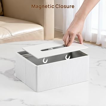 Tissue Box Cover Rectangle PU Leather Tissue Box Holder Rectangular (Ivory)