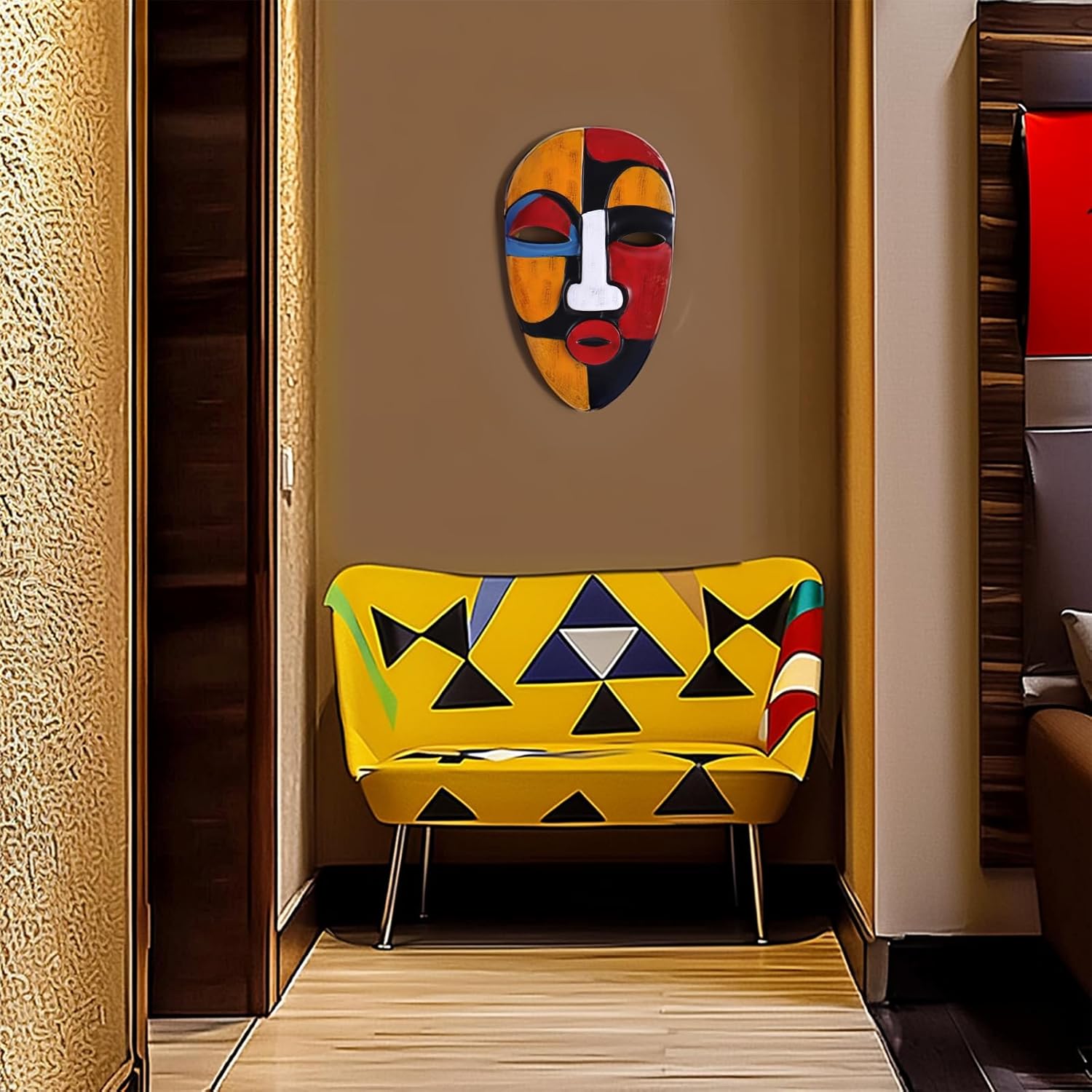 QIANLING African Masks Wall Decor, Resin Abstract African Mask, African Masks Wall Decor for Home Decor Modern, African Tribal Art Wall Decor,Wall Hanging Masks for Living Room, Office, Bedroom