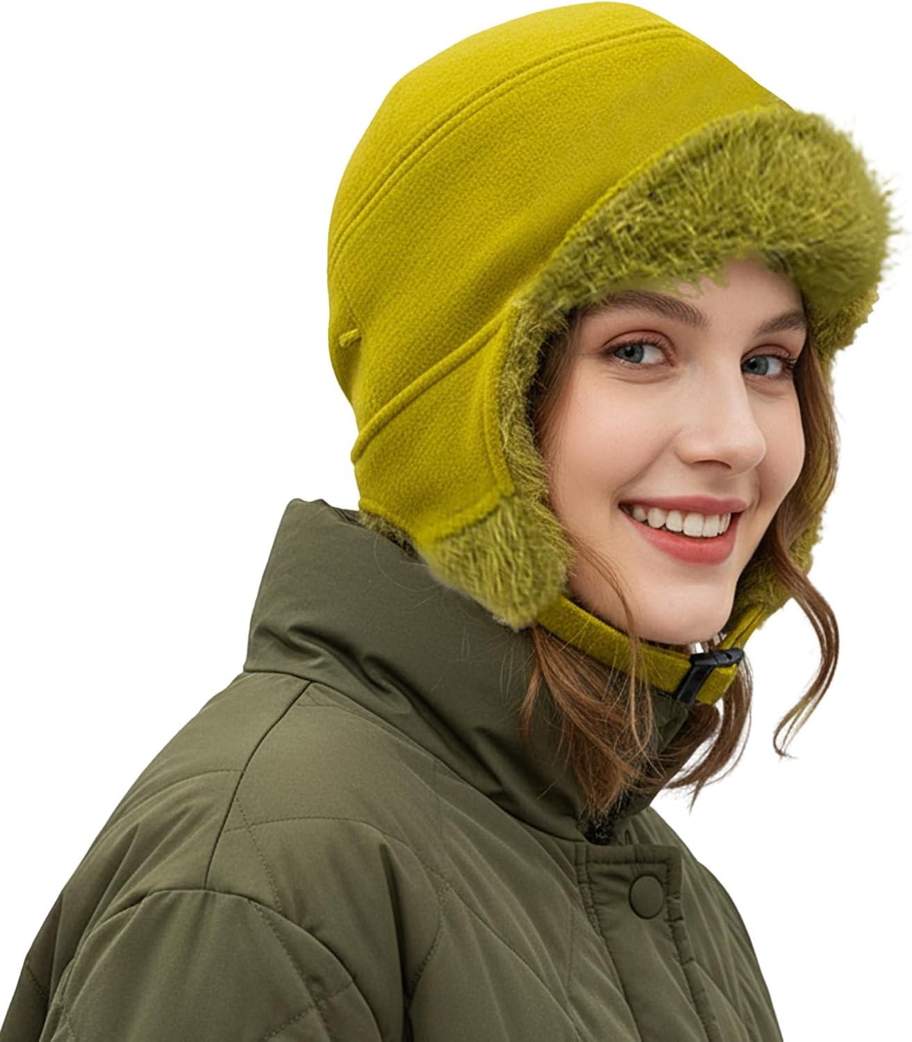 Winter Faux Fur Aviator Trapper Hat with Ear Flap Warm Fleece Lined Russian Trooper Cap Windproof Outdoor Pilot Hat for Women