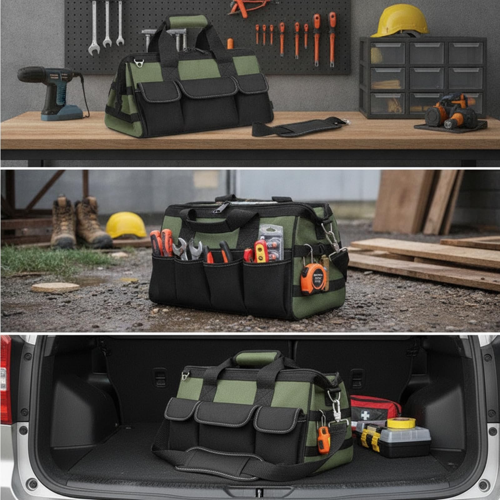 Sac à Outils En Tissu Oxford Robuste Sac à Outils avec Bandoulière Résistant Sacoche pour Techniciens, Bricoleurs, Maison, 18 Pouces