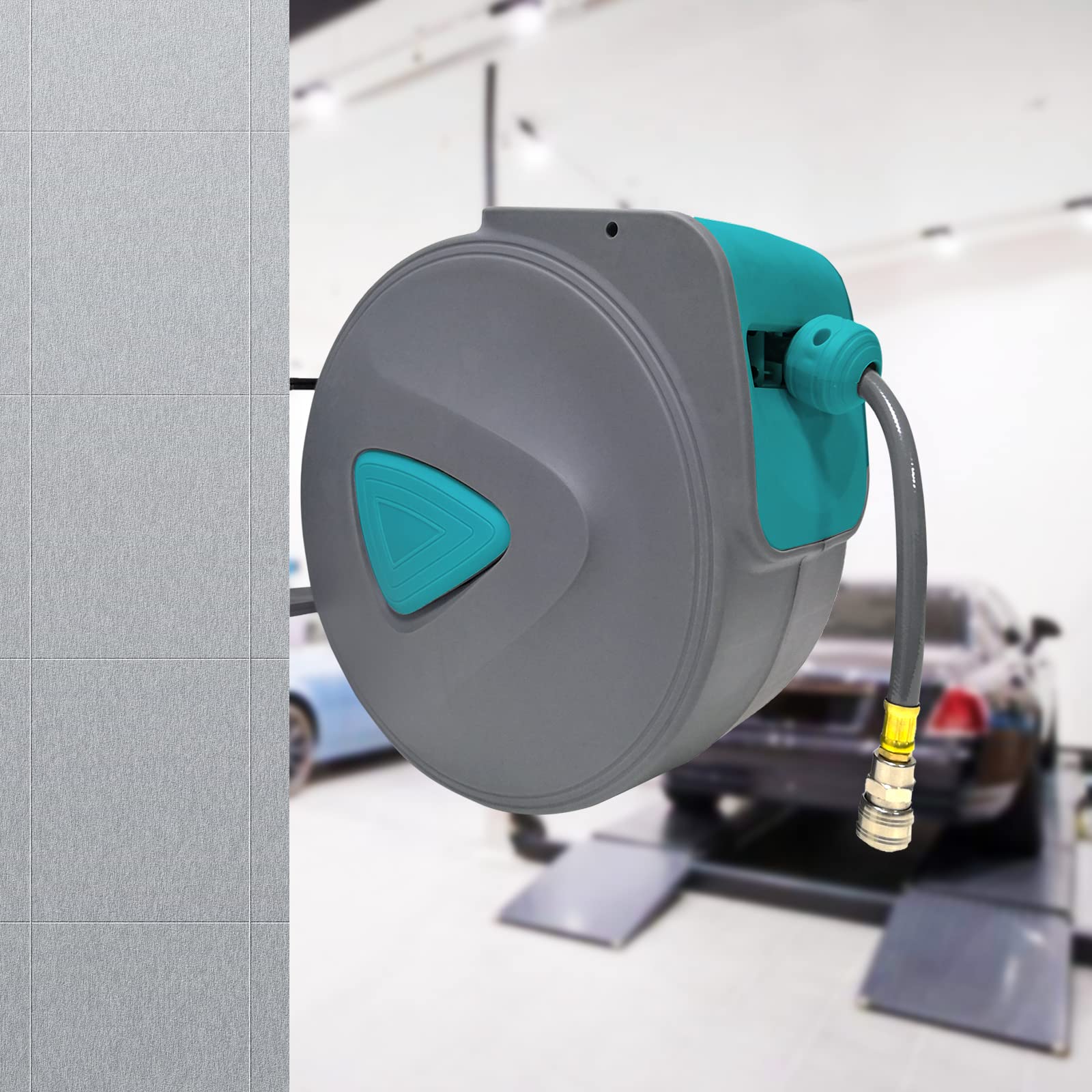 YUENFONG Tubo per aria compressa, 20 m, avvolgitore automatico da 1/4", con attacco rapido e sfera di bloccaggio (20 m, grigio)