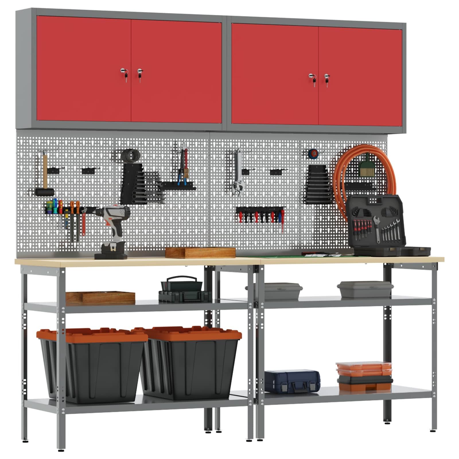 Conjunto de Banco de Trabajo 8 uds. Rojo y Gris,69.4kg-3321501
