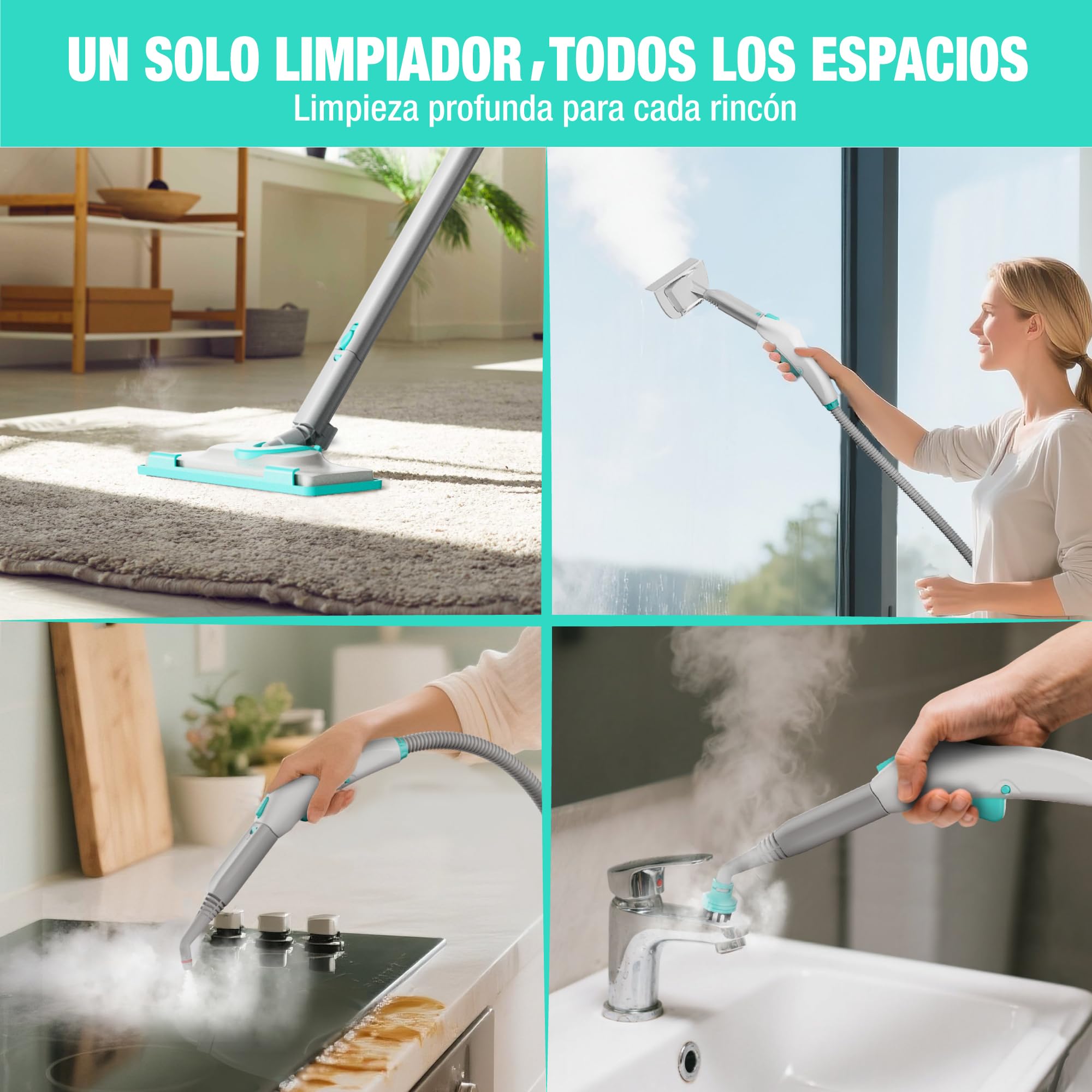 HAUSHOF Limpiador a Vapor Potente 2000W con Depósito de 1.5 L, Vapor a 4 Bares, Calentamiento Rápido, para Cocina, Baño, Suelos y Tejidos, con 14 Accesorios Versátiles