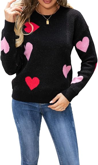 Womens Heart Print Sweatshirt Romantic Love Lip Graphic Valentine Sweater Long Sleeve Pullover Top