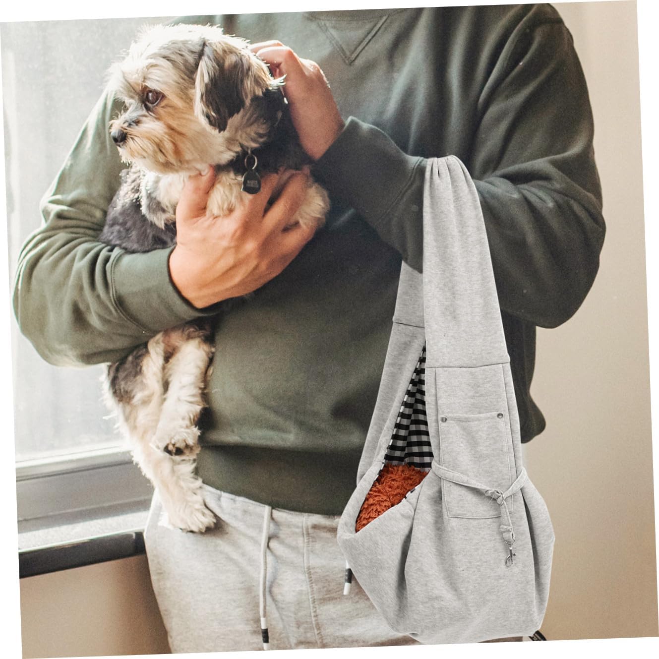 HEMOTON Portable Polyester Pet Carrier Bag Breathable Crossbody Pouch for Cats and Dogs Convenient Outdoor Travel Sling Comfortable Secure for Pets Grey