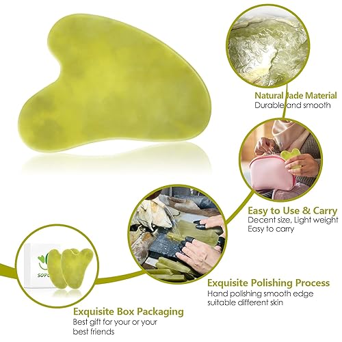 Miniatura 2 de Paquete de 2 herramientas Gua Sha para raspado de masaje piedra natural Sibin Bian para el cuidado de la piel facial tratamiento antienvejecimiento