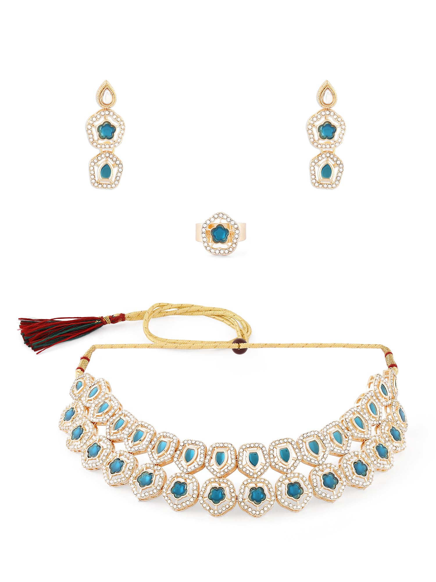 See full amazon price history chart for ZAVERI PEARLS Turquoise Blue Stones Dazzling Austrian Diamonds Choker Necklace Earring & Ring Set For Women-ZPFK17604 ZAVERI PEARLS Turquoise Blue Stones Dazzling Austrian Diamonds Choker Necklace Earring & Ring Set For Women-ZPFK17604 (B0CWNYL3SL) Amazon Price History, Amazon Price Tracker