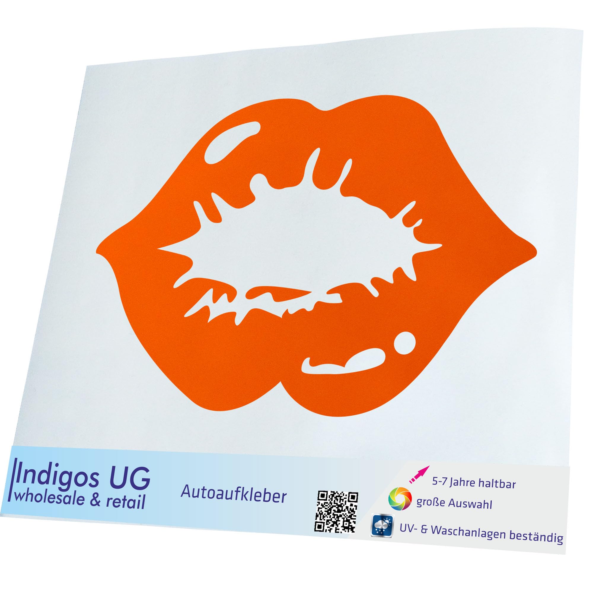 INDIGOS UG Adesivo per auto – JDM – Die Cut – Labbra – Bocca – Arancione – 200 X 126 – Tuning – Sticker – lunotto posteriore – Auto – Bicicletta – Moto