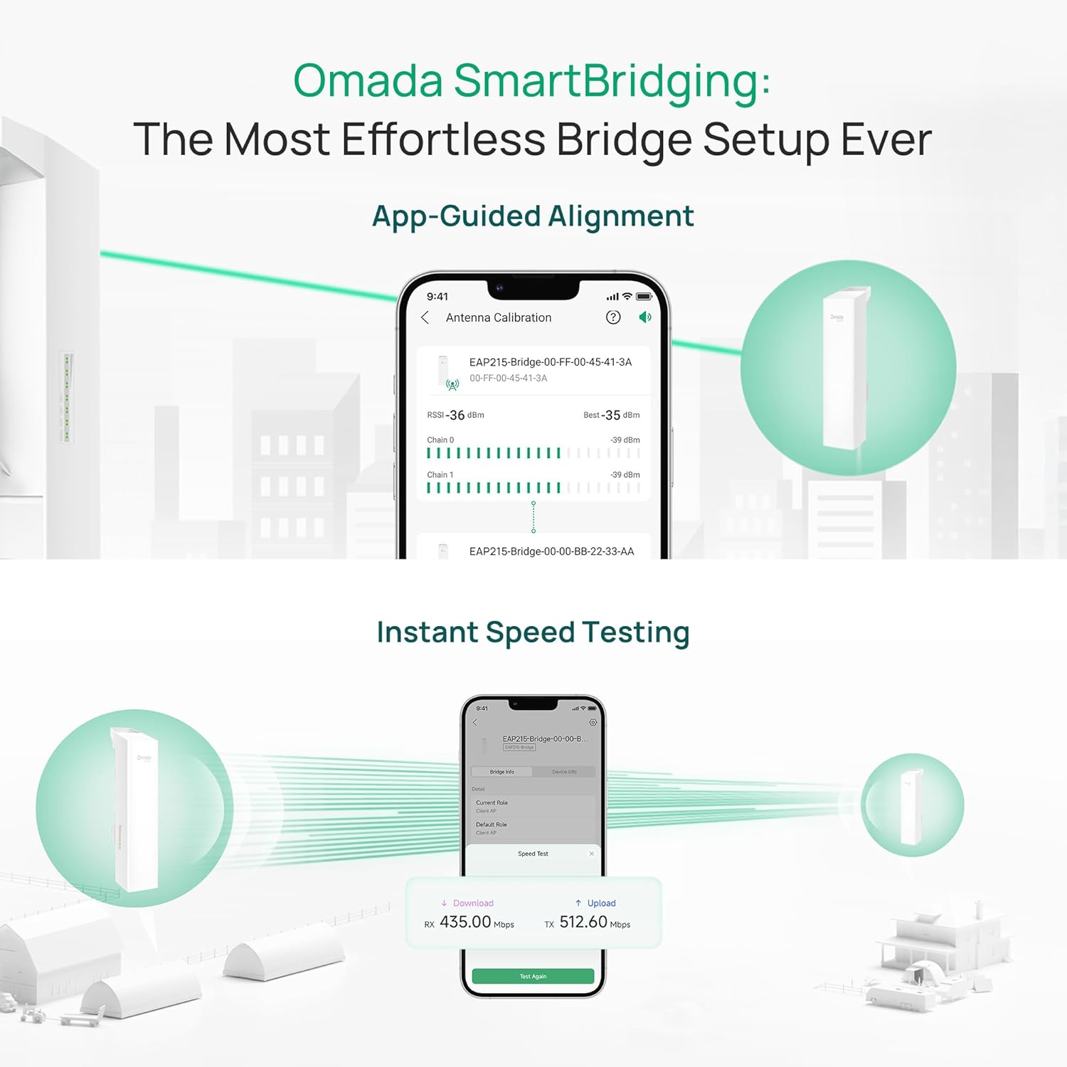 TP-Link Omada Point to Point Wireless Bridge Outdoor - 5GHz, 867Mbps, PtP&PtMP, 5km Range, 3 Gigabit Ports, PoE or DC Powered, IP65 Weatherproof, Preconfigured, Plug&Play(EAP215-Bridge KIT)