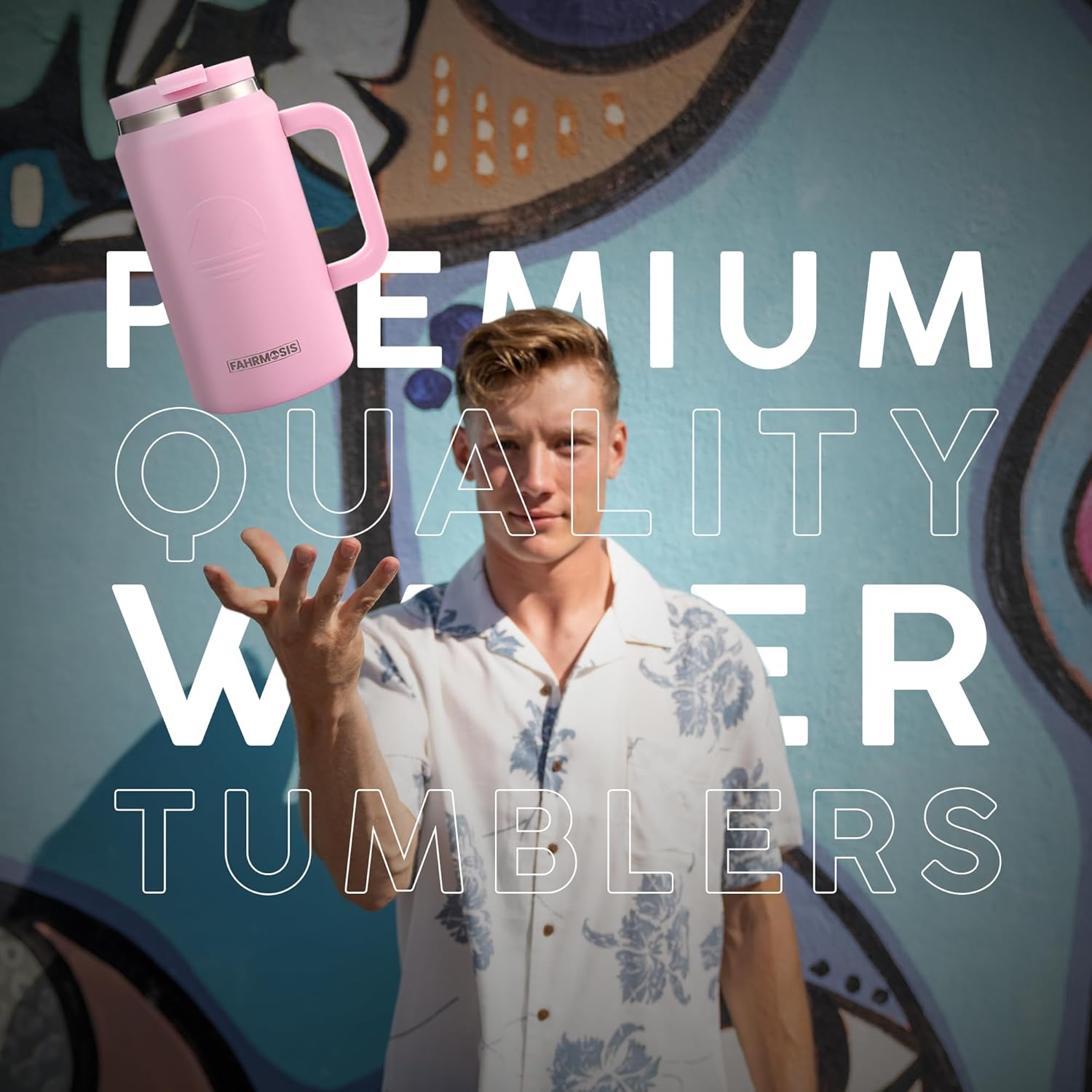 50 Oz Tumbler with Handle and Straw Large Insulated Tumbler Stainless Steel Travel Mug for Hot & Cold Drinks, Reusable Water Bottle with Lids and Straw - Pink - Image 6